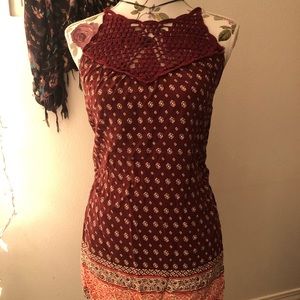 Cute crochet breezy summer dress- Maroon